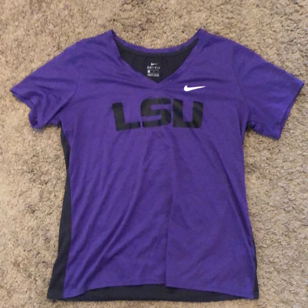 Cute purple and black LSU top. Nike dri-fit material. Black LSU logo